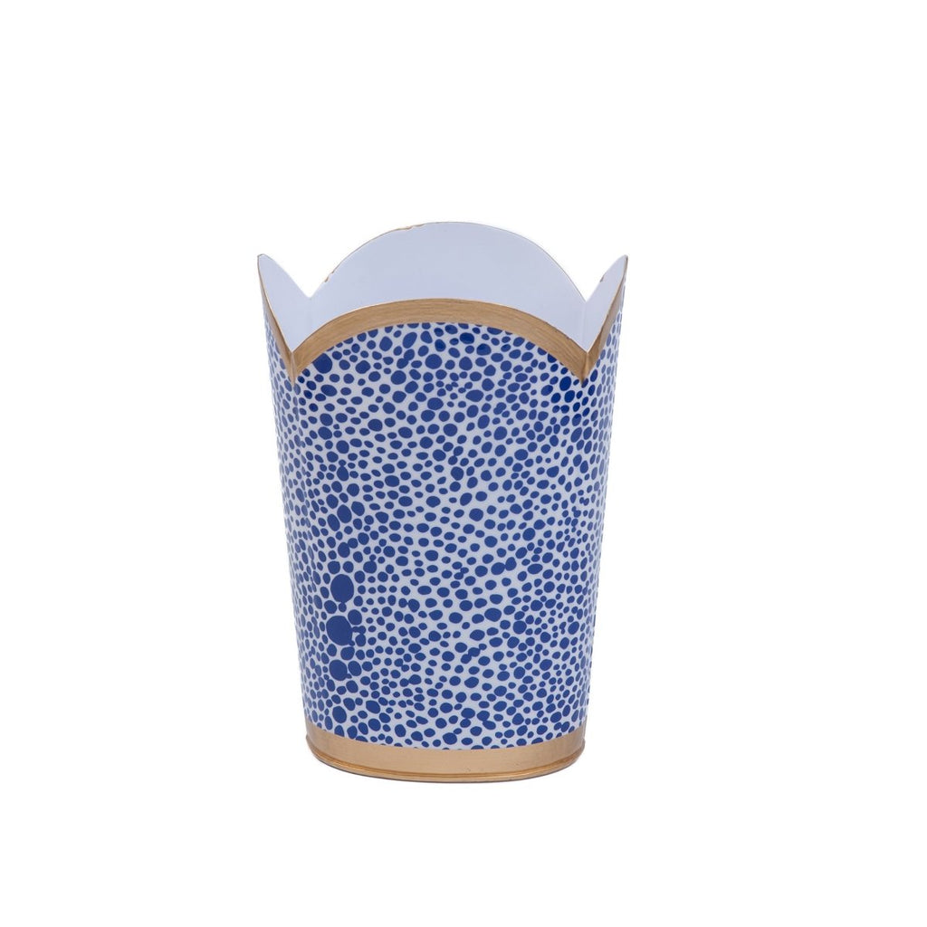 Shagreen Blue Enameled Bathroom Trash Can, Wastebasket, Dustbin for Bedroom, Home Office, Vanity - Tulip Shape without Lid - Avail 02/22 - Wastebaskets from Jaye's Studio