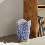 Shagreen Blue Enameled Bathroom Trash Can, Wastebasket, Dustbin for Bedroom, Home Office, Vanity - Tulip Shape without Lid - Wastebaskets from Jaye's Studio