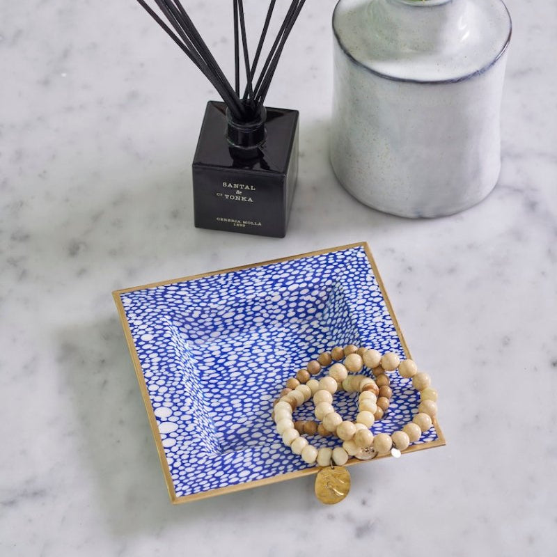 Shagreen Blue Enameled Square Decorative Trinket Tray, Catch All Tray, Jewelry Tray for Vanity, Bathroom, Bedside Home Office - Trinket Trays from Jaye's Studio