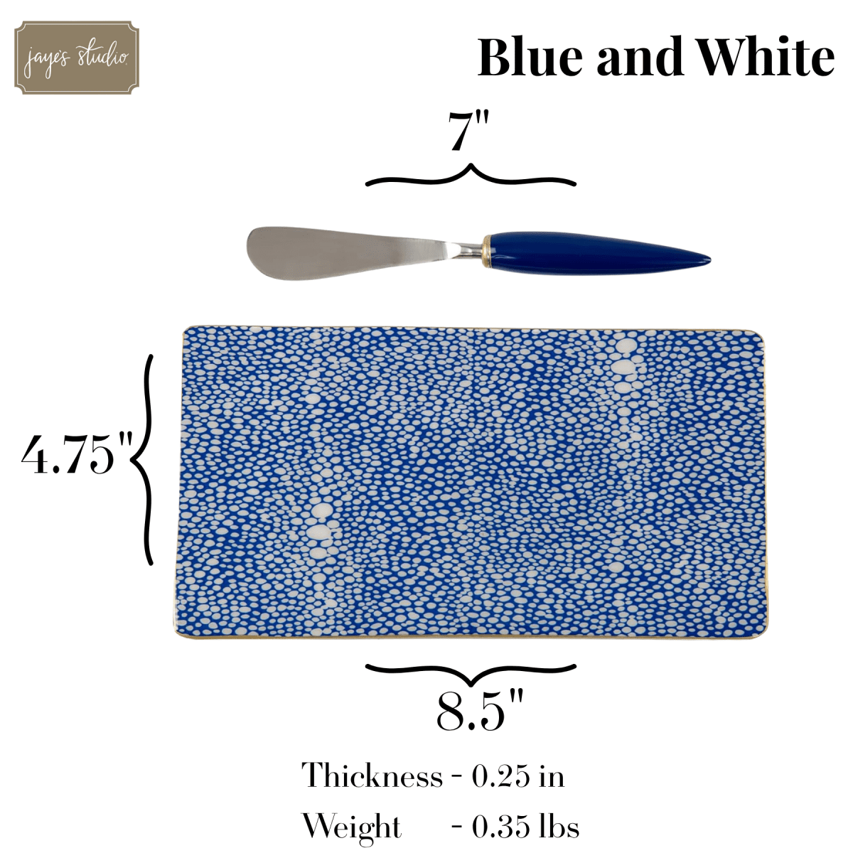 Shagreen Enameled Blue and White Charcuterie Board, Wooden Cutting Board, Barware, Chopping Board for Serving and Food Prep - Avail 05/12 - Cutting Board from Jaye's Studio