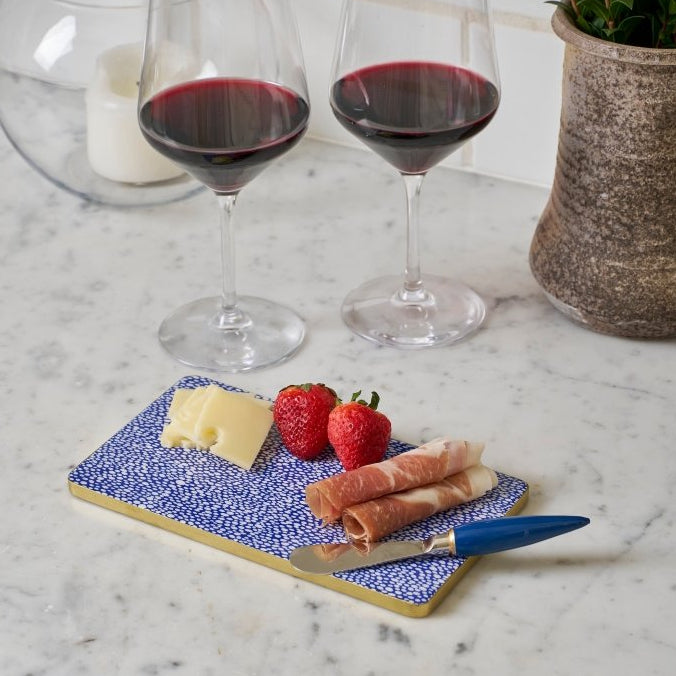 Shagreen Enameled Blue and White Charcuterie Board, Wooden Cutting Board, Barware, Chopping Board for Serving and Food Prep - Avail 05/12 - Cutting Board from Jaye's Studio
