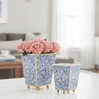 Shagreen Enameled Blue and White Square Metal Cachepot For Bedroom, Home Office, Kitchen, Living Room - Cachepots from Jaye's Studio