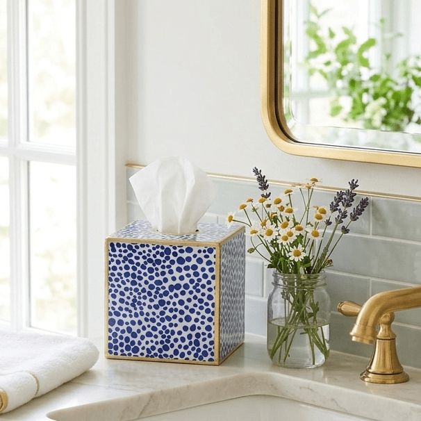Shagreen Enameled Tissue Box Cover - Blue & White - Avail 05/12 - Tissue Box Cover from Jaye's Studio
