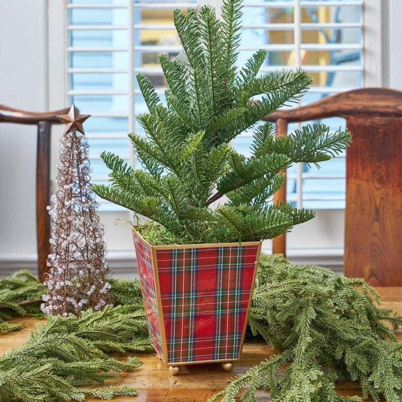 Tartan Plaid Enameled Multi - Color Square Metal Cachepot Planter for Bedroom, Home Office, Kitchen, Living Room - Cachepots from Jaye's Studio