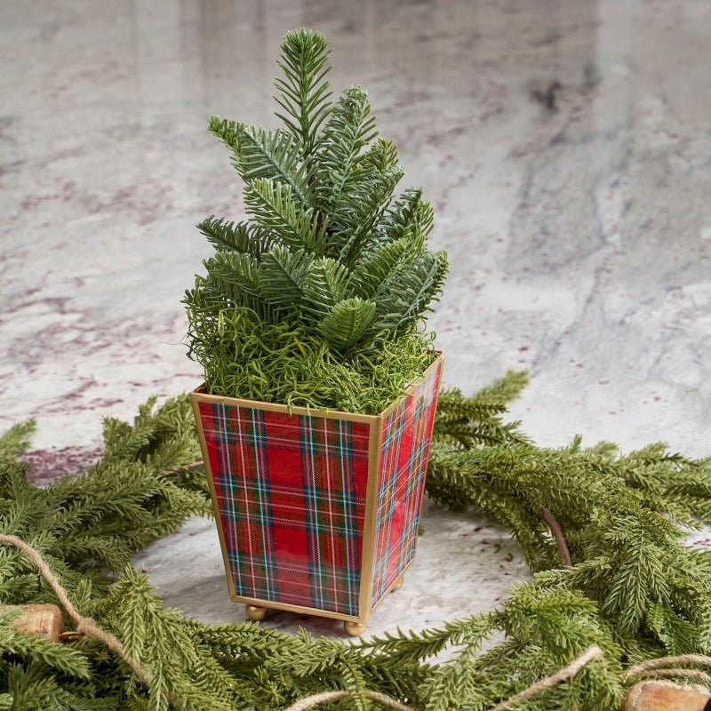 Tartan Plaid Enameled Multi - Color Square Metal Cachepot Planter for Bedroom, Home Office, Kitchen, Living Room - Cachepots from Jaye's Studio