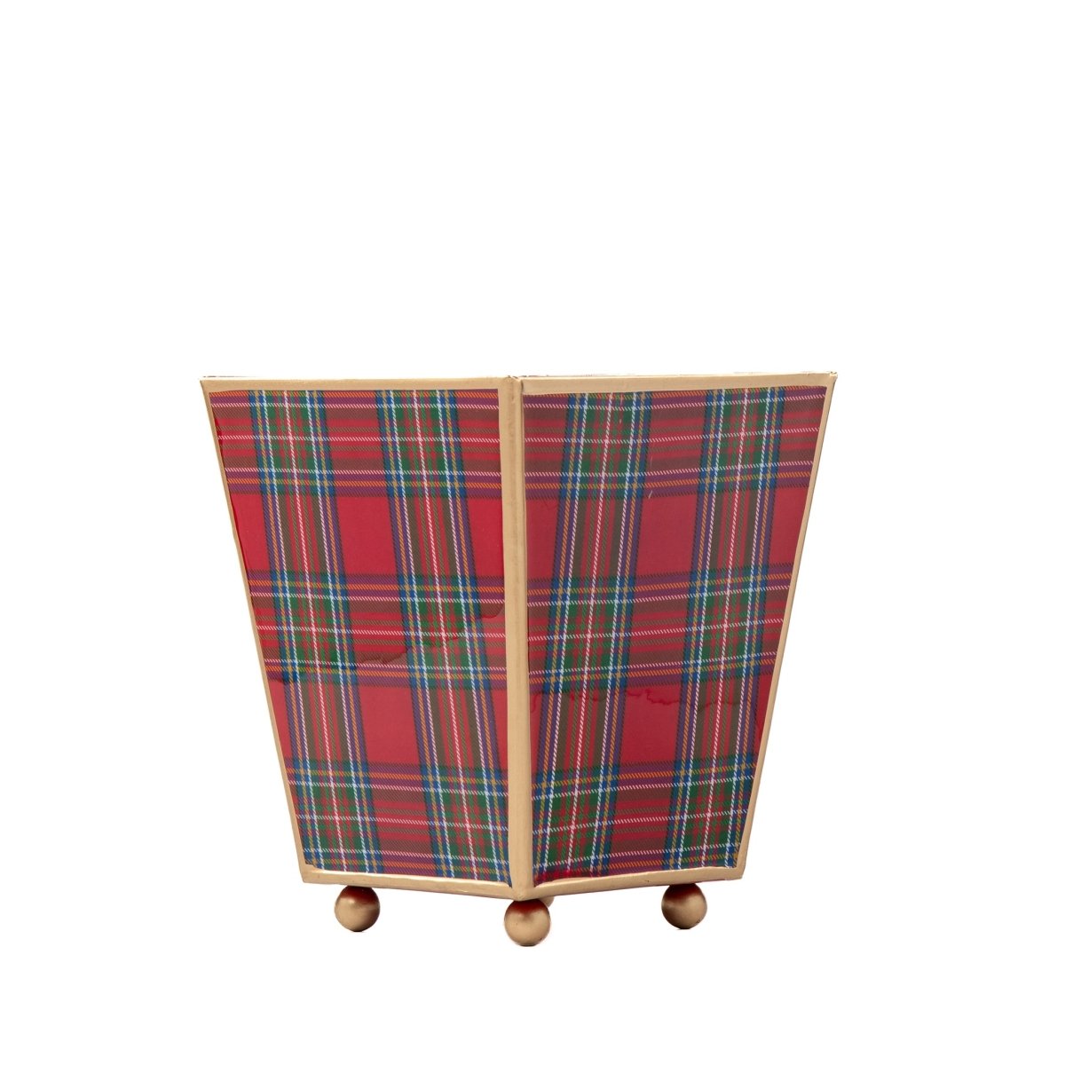 Tartan Plaid Enameled Multi - Color Square Metal Cachepot Planter for Bedroom, Home Office, Kitchen, Living Room - Cachepots from Jaye's Studio