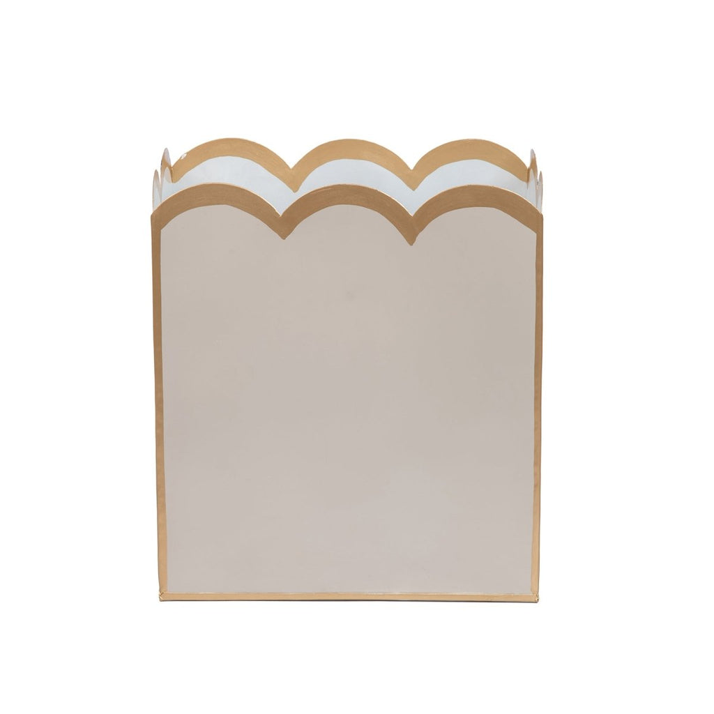 Taupe and White Modern Bathroom Trash Can, Wastebasket, Dustbin for Bedroom, Home Office, Vanity - Rectangle without Lid - Wastebaskets from Jaye's Studio