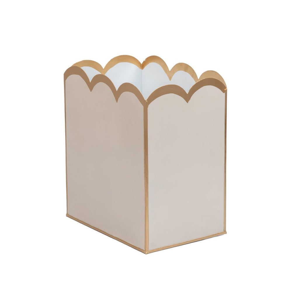 Taupe and White Modern Bathroom Trash Can, Wastebasket, Dustbin for Bedroom, Home Office, Vanity - Rectangle without Lid - Wastebaskets from Jaye's Studio
