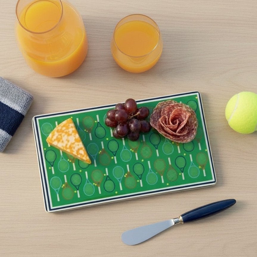 Tennis Themed Enameled Multi - Color Charcuterie Board, Wooden Cutting Board, Barware, Chopping Board for Serving and Food Prep - Cutting Board from Jaye's Studio