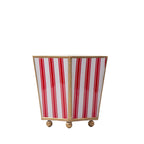 Ticking Stripe Enameled Red Square Metal Cachepot Planter for Bedroom, Home Office, Kitchen, Living Room - Cachepots from Jaye's Studio