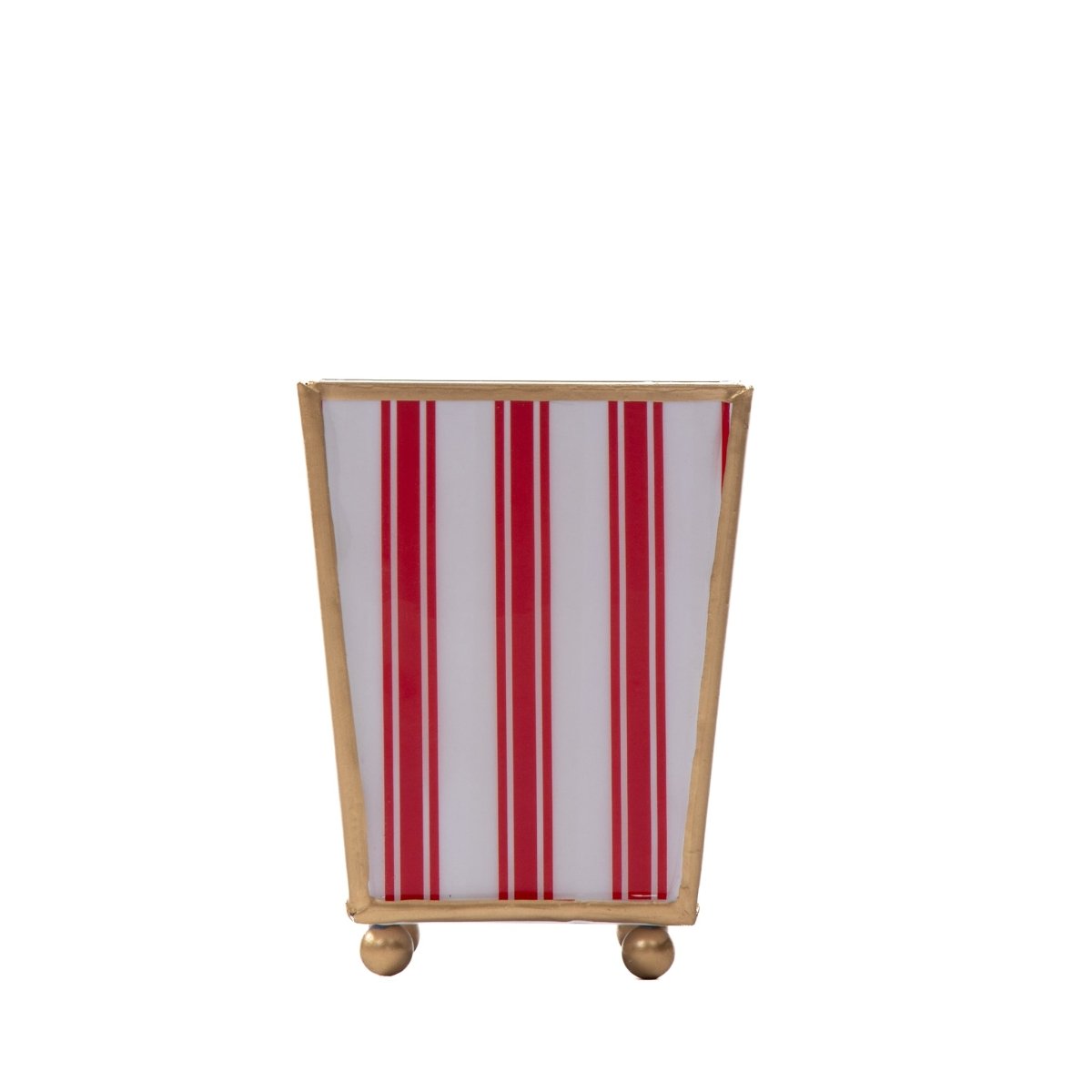 Ticking Stripe Enameled Red Square Metal Cachepot Planter for Bedroom, Home Office, Kitchen, Living Room - Cachepots from Jaye's Studio