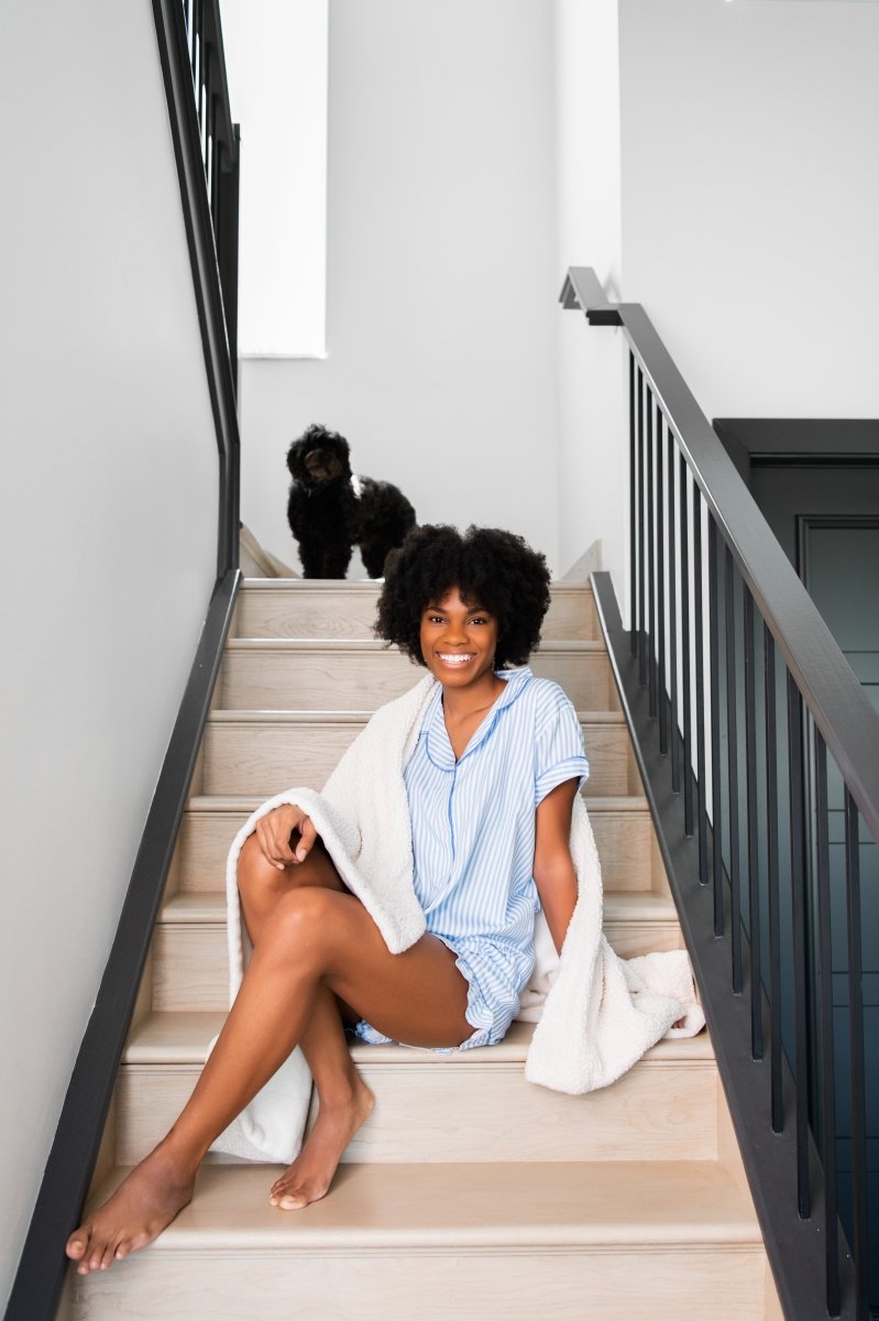 Ticking Stripe Luxe Ruffled Pajama Summer Set - Blue - Pajama Sets from Jaye's Studio
