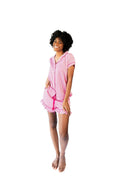 Ticking Stripe Luxe Ruffled Pajama Summer Set - Pink - Pajama Sets from Jaye's Studio