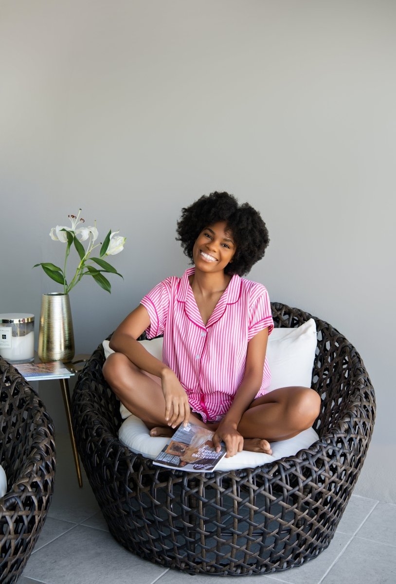 Ticking Stripe Luxe Ruffled Pajama Summer Set - Pink - Pajama Sets from Jaye's Studio