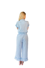 Ticking Stripe Luxe Sateen Capri Pajama Set - Blue - Pajama Sets from Jaye's Studio