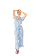 Ticking Stripe Luxe Sateen Capri Pajama Set - Blue - Pajama Sets from Jaye's Studio