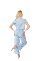 Ticking Stripe Luxe Sateen Capri Pajama Set - Blue - Pajama Sets from Jaye's Studio