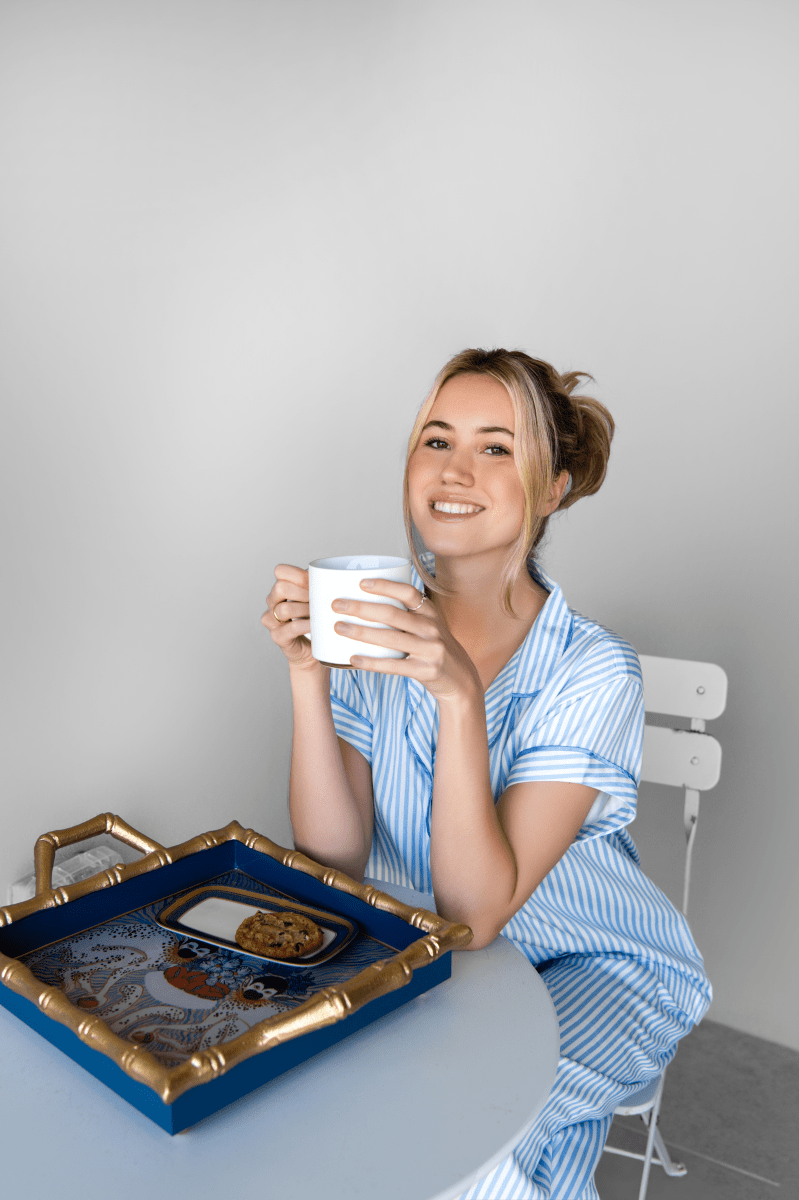 Ticking Stripe Luxe Sateen Capri Pajama Set - Blue - Pajama Sets from Jaye's Studio