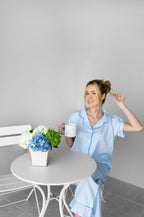 Ticking Stripe Luxe Sateen Capri Pajama Set - Blue - Pajama Sets from Jaye's Studio