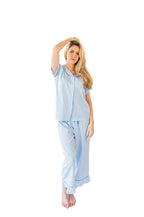 Ticking Stripe Luxe Sateen Capri Pajama Set - Blue - Pajama Sets from Jaye's Studio