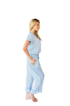 Ticking Stripe Luxe Sateen Capri Pajama Set - Blue - Pajama Sets from Jaye's Studio
