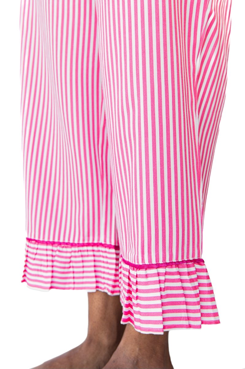 Ticking Stripe Luxe Sateen Capri Pajama Set - Pink - Pajama Sets from Jaye's Studio