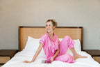 Ticking Stripe Luxe Sateen Capri Pajama Set - Pink - Pajama Sets from Jaye's Studio