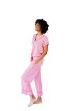 Ticking Stripe Luxe Sateen Capri Pajama Set - Pink - Pajama Sets from Jaye's Studio
