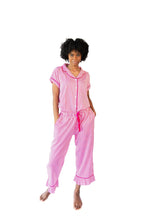 Ticking Stripe Luxe Sateen Capri Pajama Set - Pink - Pajama Sets from Jaye's Studio