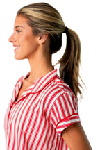 Ticking Stripe Luxe Sateen Capri Pajama Set - Red - Pajama Sets from Jaye's Studio