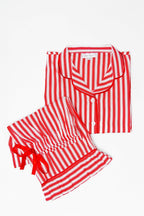Ticking Stripe Luxe Sateen Capri Pajama Set - Red - Pajama Sets from Jaye's Studio