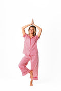Ticking Stripe Luxe Sateen Capri Pajama Set - Red - Pajama Sets from Jaye's Studio