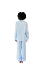 Ticking Stripe Luxe Sateen Full Pajama Set - Blue - Pajama Sets from Jaye's Studio