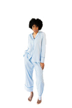 Ticking Stripe Luxe Sateen Full Pajama Set - Blue - Pajama Sets from Jaye's Studio