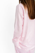 Ticking Stripe Luxe Sateen Full Pajama Set - Light Pink - Pajama Sets from Jaye's Studio
