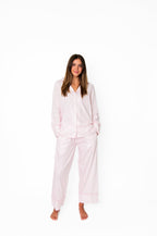 Ticking Stripe Luxe Sateen Full Pajama Set - Light Pink - Pajama Sets from Jaye's Studio