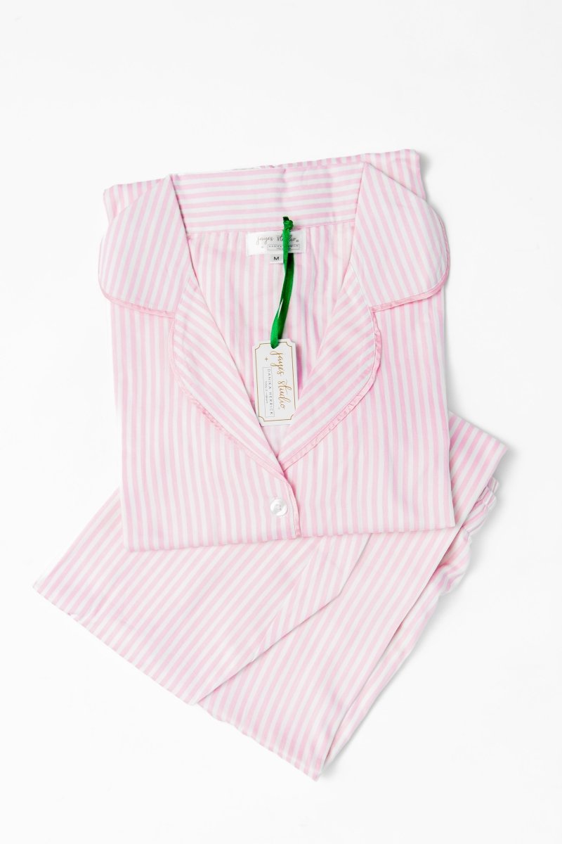Ticking Stripe Luxe Sateen Full Pajama Set - Light Pink - Pajama Sets from Jaye's Studio