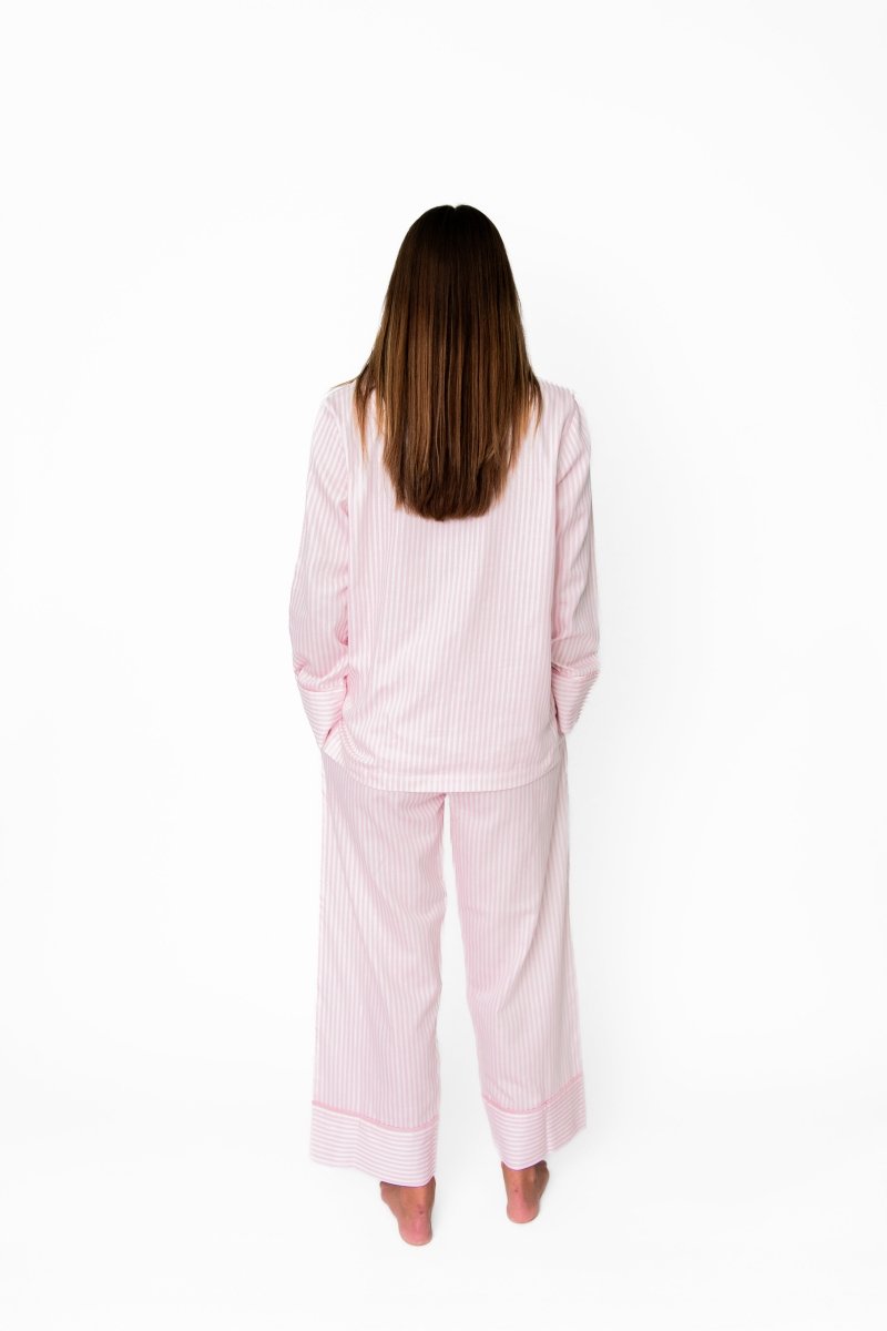 Ticking Stripe Luxe Sateen Full Pajama Set - Light Pink - Pajama Sets from Jaye's Studio