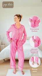 Ticking Stripe Luxe Sateen Full Pajama Set - Pink - Pajama Sets from Jaye's Studio