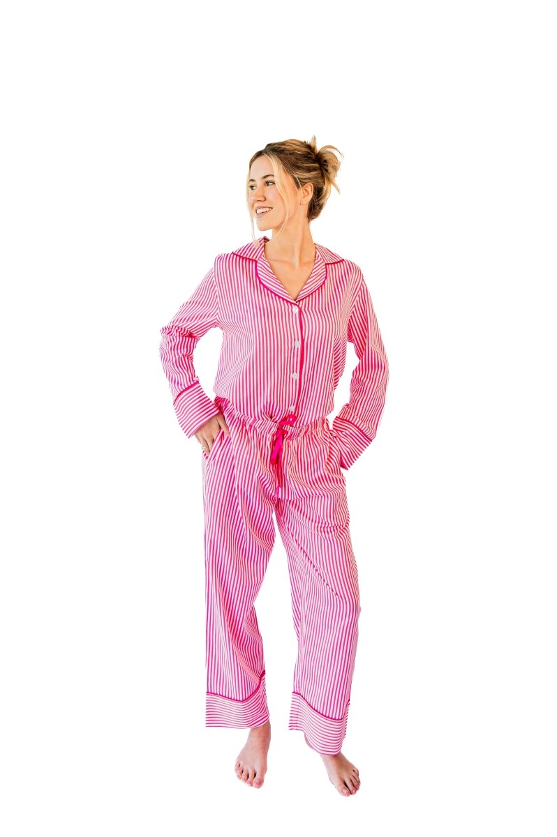 Ticking Stripe Luxe Sateen Full Pajama Set - Pink - Pajama Sets from Jaye's Studio