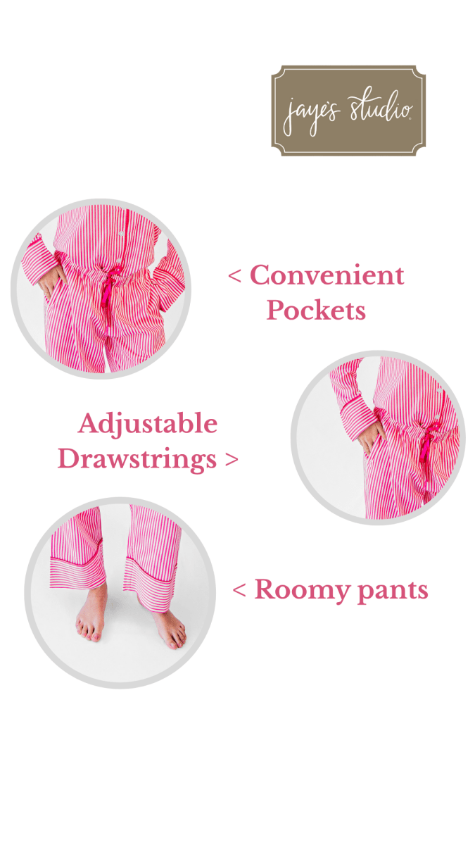 Ticking Stripe Luxe Sateen Full Pajama Set - Pink - Pajama Sets from Jaye's Studio