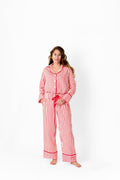 Ticking Stripe Luxe Sateen Full Pajama Set - Red - Pajama Sets from Jaye's Studio