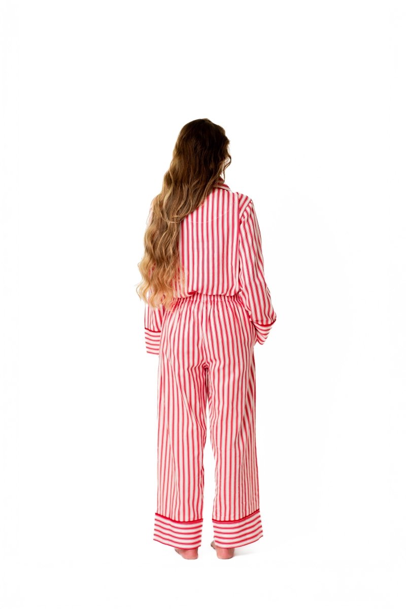 Ticking Stripe Luxe Sateen Full Pajama Set - Red - Pajama Sets from Jaye's Studio