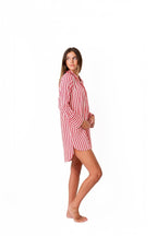 Ticking Stripe Luxe Sateen Sleep Shirt - Red - Sleep Shirt from Jaye's Studio