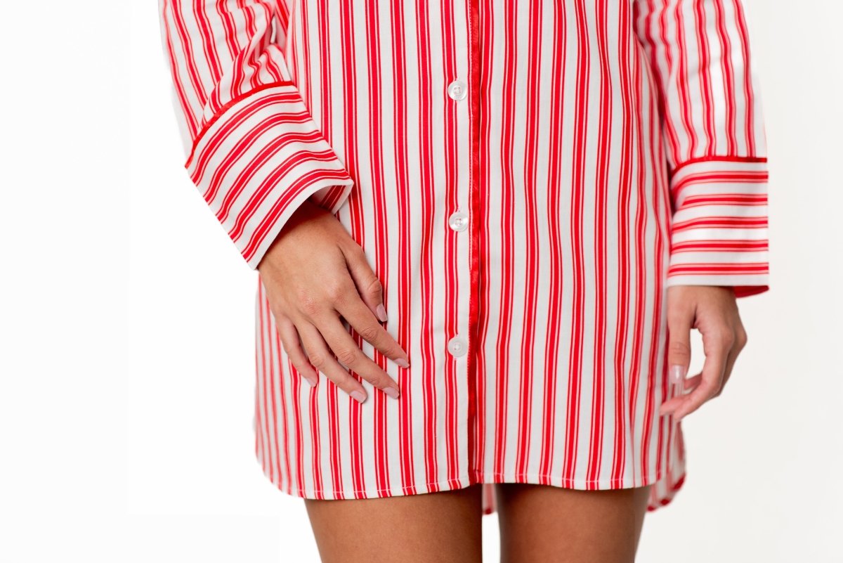 Ticking Stripe Luxe Sateen Sleep Shirt - Red - Sleep Shirt from Jaye's Studio