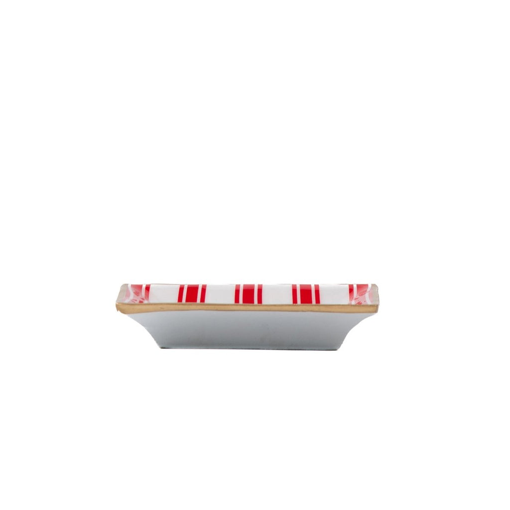 Ticking Stripe Red Rectangle Catch All Tray, Jewelry Tray for Bathroom, Vanity - Decorative Landry Tray - Trinket Trays from Jaye's Studio