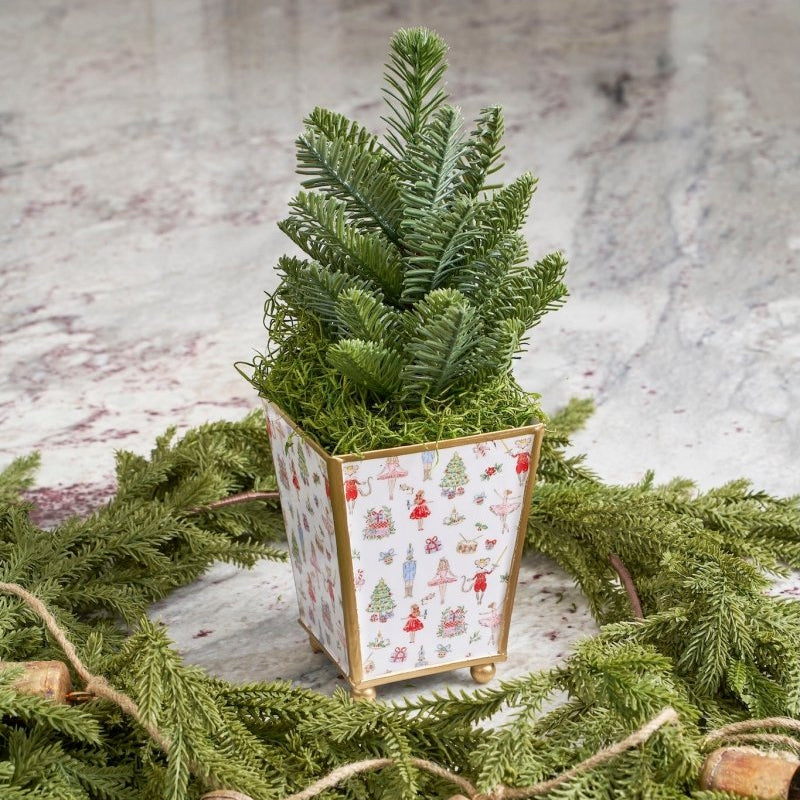 Watercolor Nutcracker Enameled Multi - Color Square Metal Cachepot Planter for Bedroom, Home Office, Kitchen, Living Room - Cachepots from Jaye's Studio