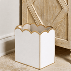 White with Taupe Modern Bathroom Trash Can, Wastebasket, Dustbin for Bedroom, Home Office, Vanity - Rectangle without Lid - Avail 03/20 - Wastebaskets from Jaye's Studio