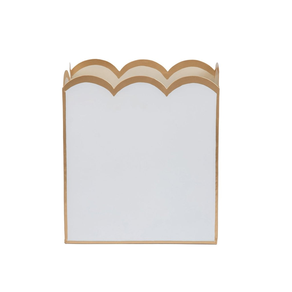 White with Taupe Modern Bathroom Trash Can, Wastebasket, Dustbin for Bedroom, Home Office, Vanity - Rectangle without Lid - Wastebaskets from Jaye's Studio