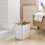 White with Taupe Modern Bathroom Trash Can, Wastebasket, Dustbin for Bedroom, Home Office, Vanity - Rectangle without Lid - Wastebaskets from Jaye's Studio